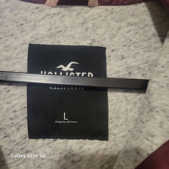 Hollister Womans Windbreaker Cropped Maroon L 1/4 Zip w/ Pockets - Picture 2 of 7